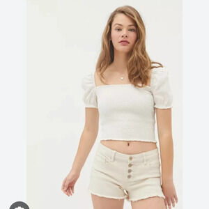 Urban Outfitters OAT Mid Rise Button  Front Cutoff Shorts Cream Size 27